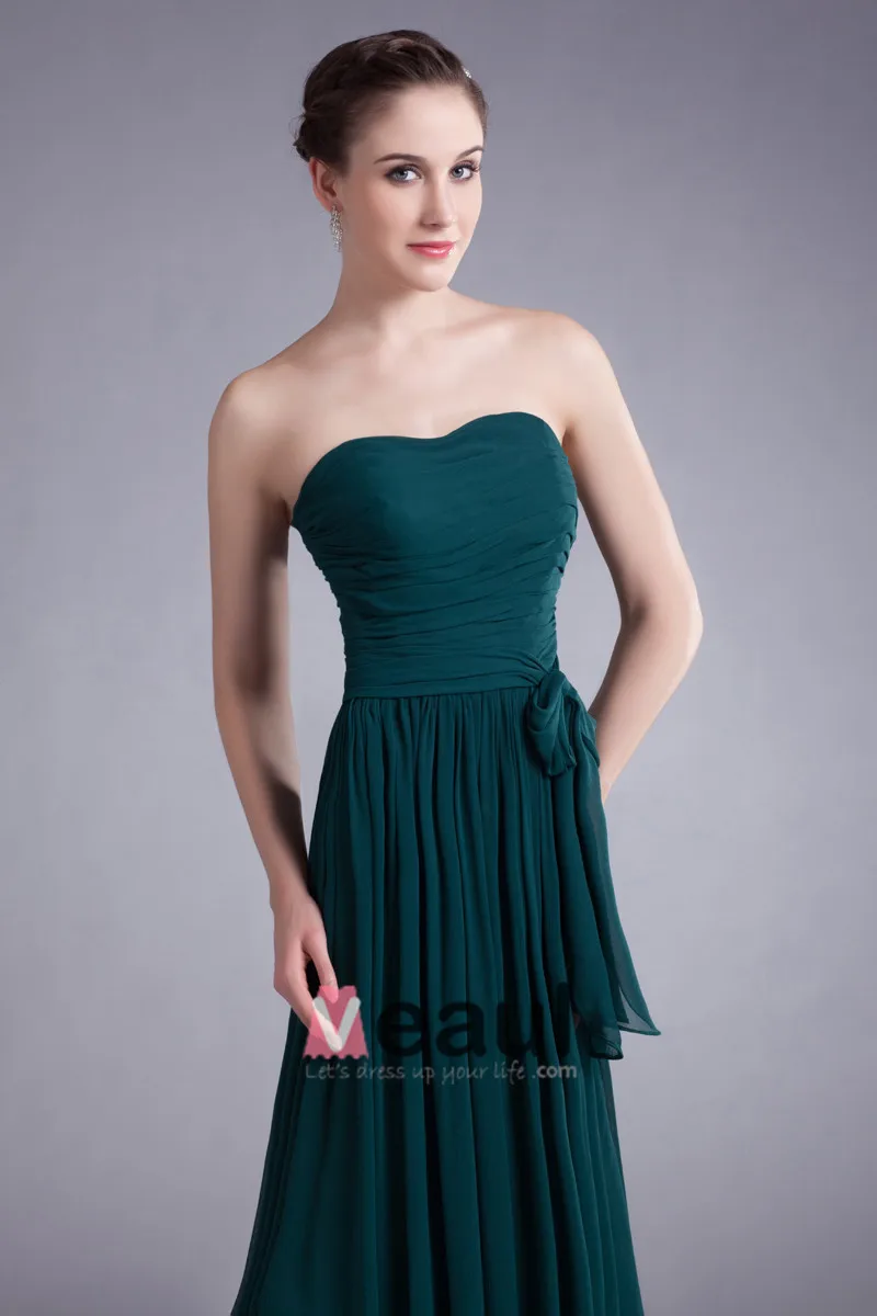 Chiffon Sløyfe Kjaereste Gulv Lengde Plissert Brudepikekjoler