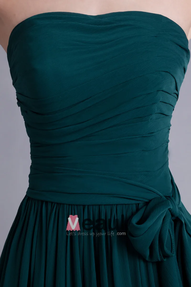 Chiffon Sløyfe Kjaereste Gulv Lengde Plissert Brudepikekjoler