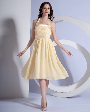 Chiffon Grime Plisserte Knelange Brudepikekjoler