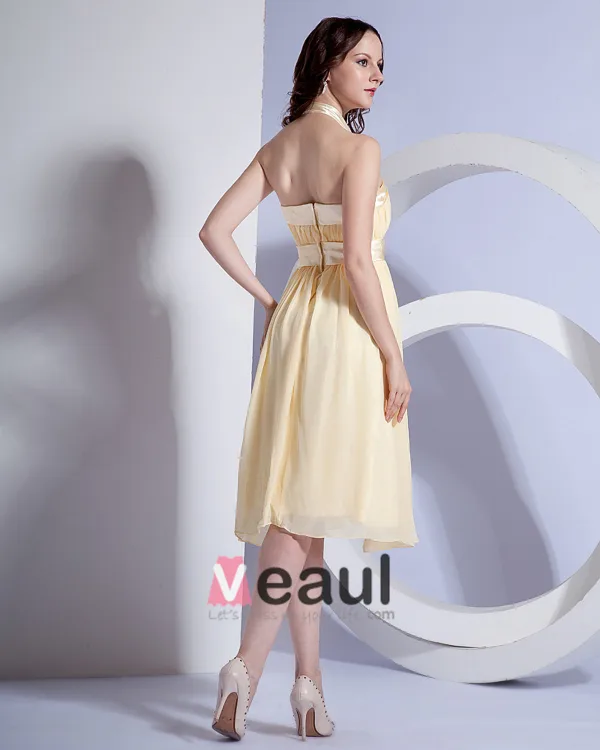 Chiffon Halter Pleated Knee Length Bridesmaid Dresses Chiffon Halter Pleated Knee Length Bridesmaid Dresses