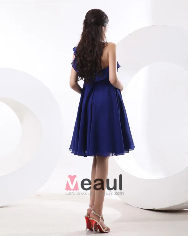 Chiffon One Shoulder Hand Flower Ruffles Bridesmaid Dress Gown