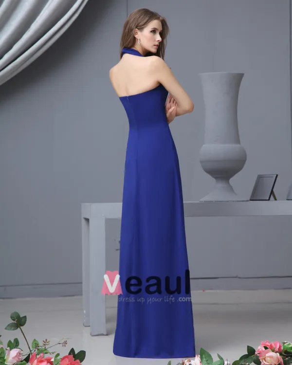 Chiffon Pleated Halter Floor Length Bridesmaid Dress