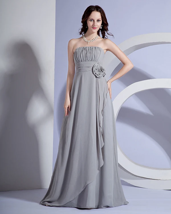 Chiffon Ruffle Blomst Gulv Lengde Brudepikekjoler