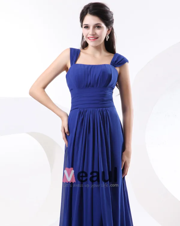 Chiffon Ruffle Shoulder Straps Floor Length Bridesmaid Dress Gown