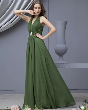 Chiffon Sash V Hals Gulv Lengde Brudepikekjoler