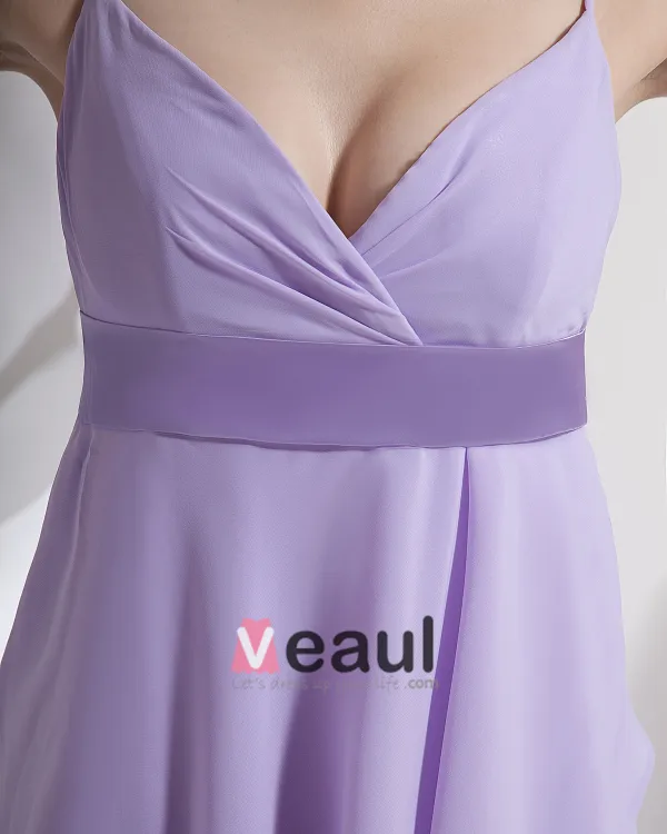 Chiffon Spaghetti Straps Tea Length Bridesmaid Dress Gown