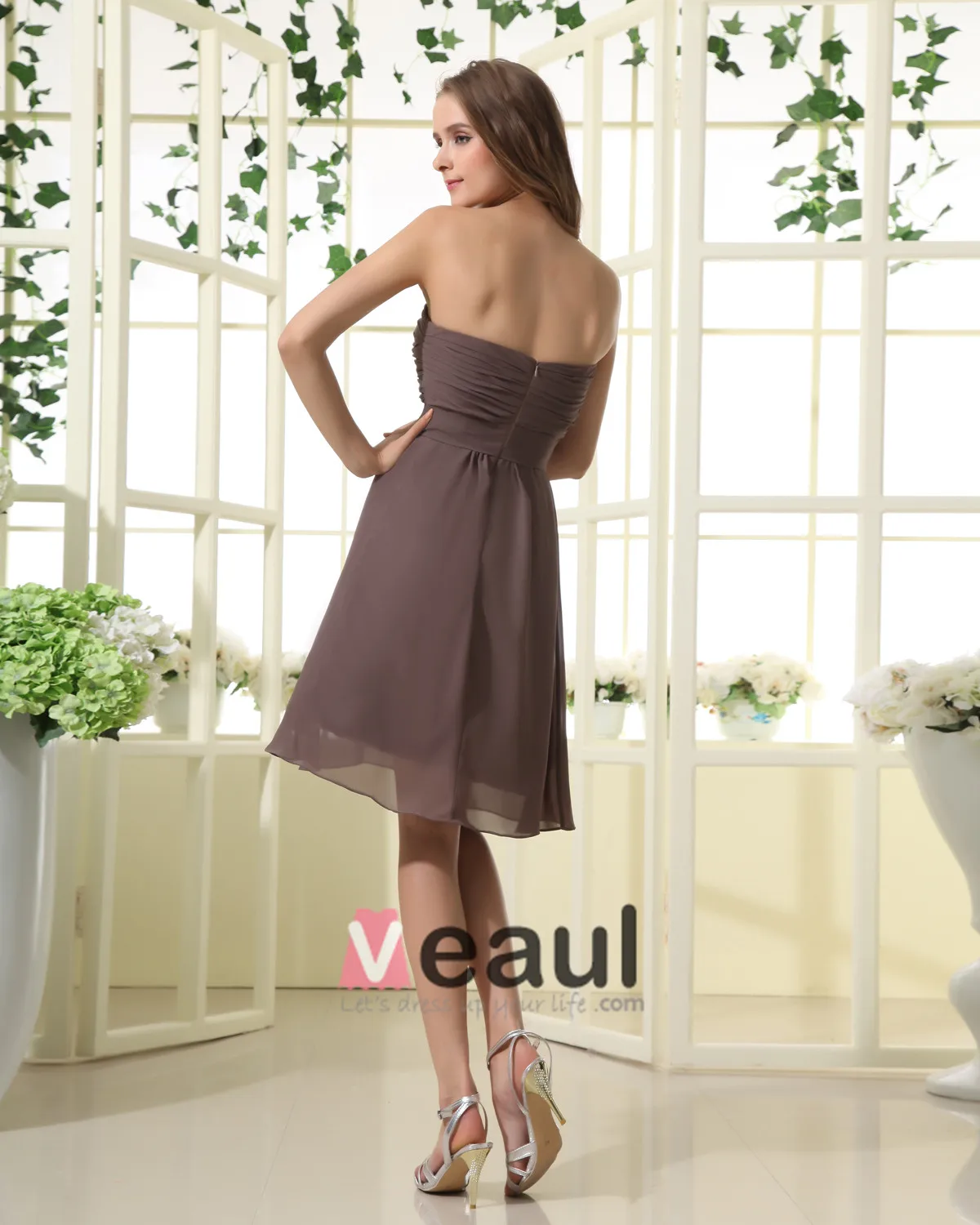 Chiffon Kjaereste Halsen Sash Knelange Brudepikekjoler