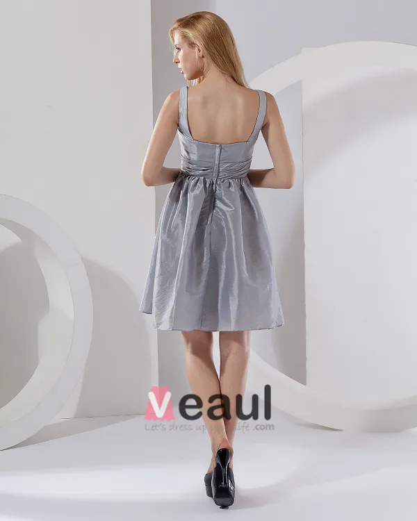 Elegant A-Line Square Knee-length Taffeta Bridesmaid Dress