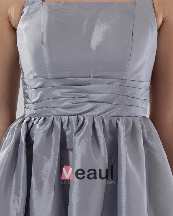 Elegant A-Line Square Knee-length Taffeta Bridesmaid Dress