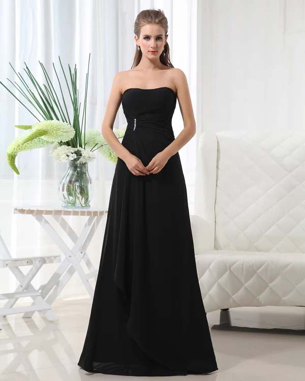 black strapless chiffon bridesmaid dress KissProm