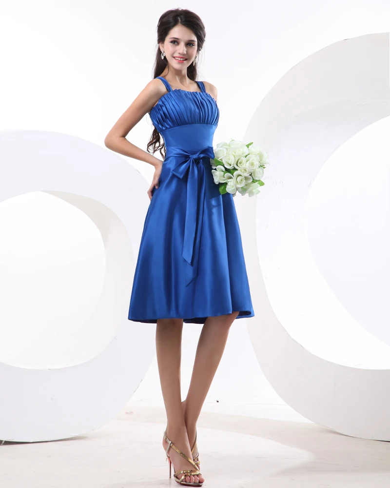 Mote Spaghettistropper Satin Plissert Knelange Brudepikekjoler