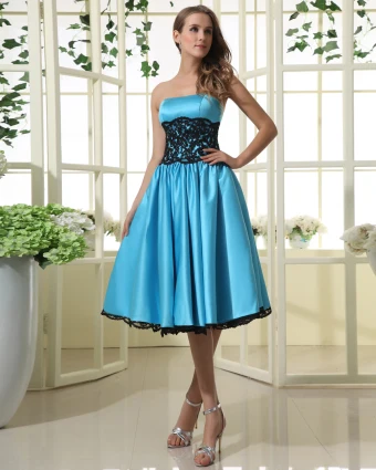 Lace Taffeta Ruffle Knee Length Bridesmaid Dresses