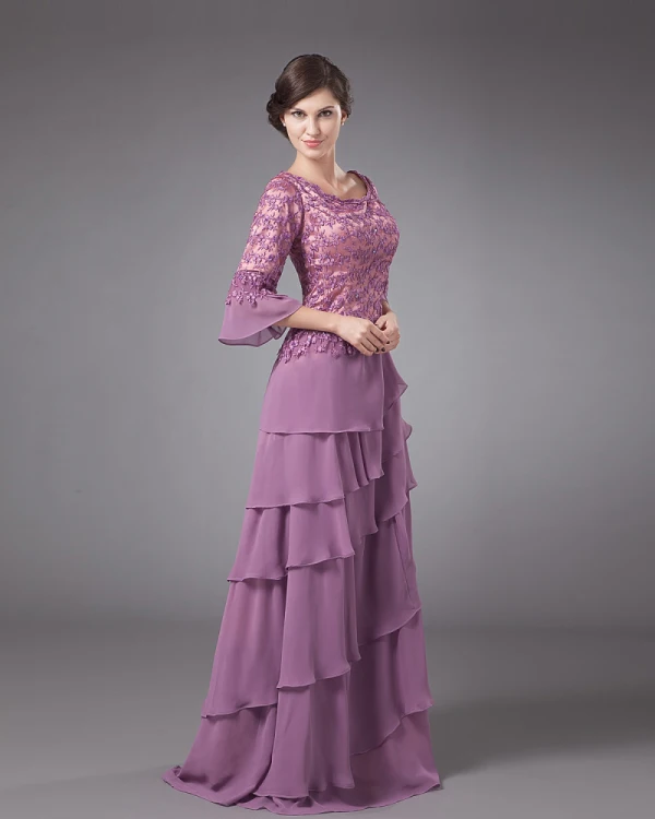 Absorberende Juvel Gulv Lengde Chiffon Blonder Modre Av Bruden Spesielle Gjester Kjoler