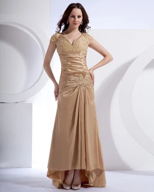 Absorberende V Hals Gulv Lengde Taffeta Applikere Beading Modre Av Bruden Spesielle Gjester Kjole