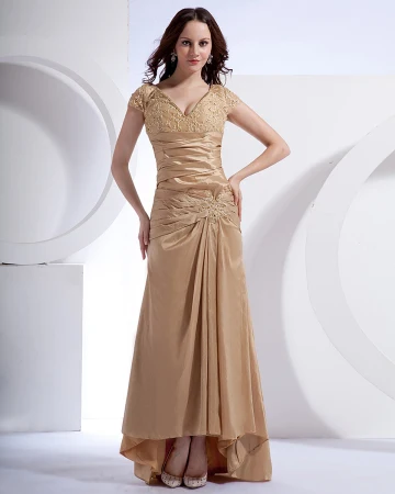 Absorbing V Neck Floor Length Taffeta Applique Beading Mothers Of Bride Special Guests Dress