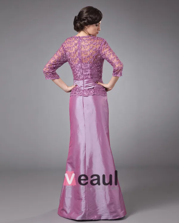 Beautiful V-Neck Floor Length Taffeta Lace Bead Mothers of Bride Dress
