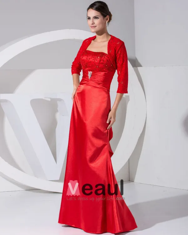 Charmeuse Lace Beading Pleated Floor Length Mother of the Bride Dress