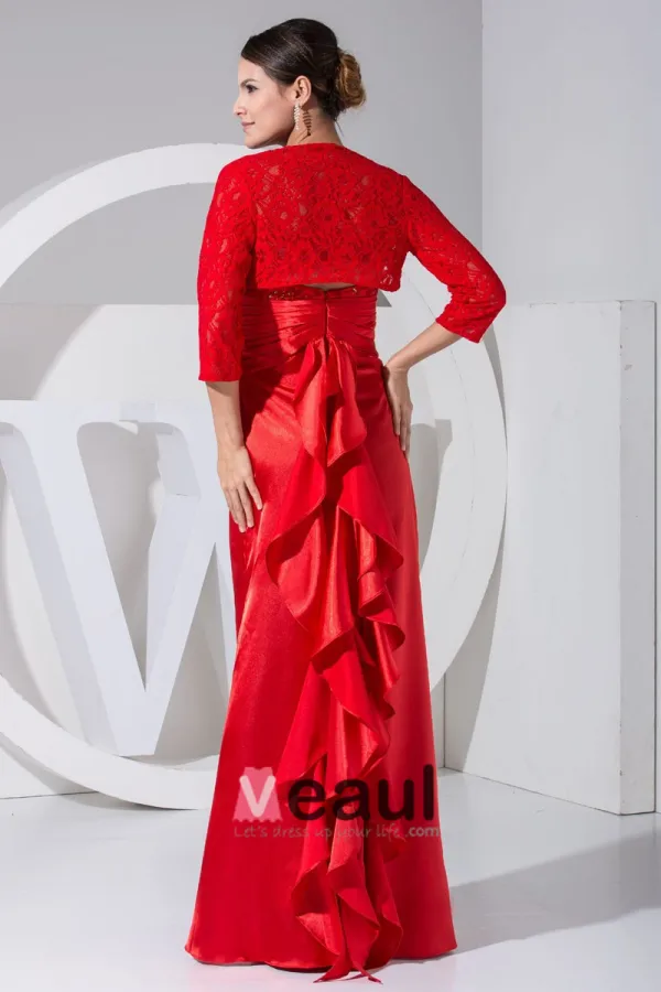 Charmeuse Lace Beading Pleated Floor Length Mother of the Bride Dress