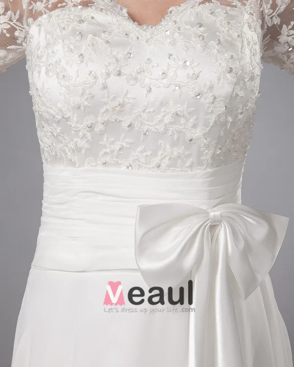 Mousseline De Soie Applique V-cou Longueur Cheville Meres De Clients Robe De Mariée