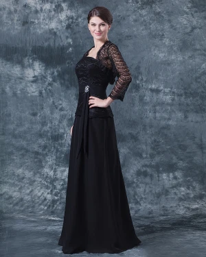 Mousseline De Soie Plissee Dentelle Queen Anne Longueur De Plancher Meres De Robes De Mariée Invites