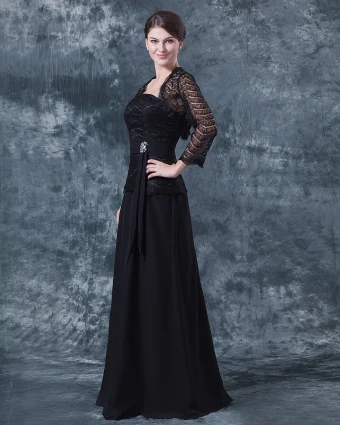 Mousseline De Soie Plissee Dentelle Queen Anne Longueur De Plancher Meres De Robes De Mariée Invites