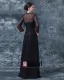 Chiffon Lace Pleated Queen Anne Floor Length Mothers of Bride Guests Dresses