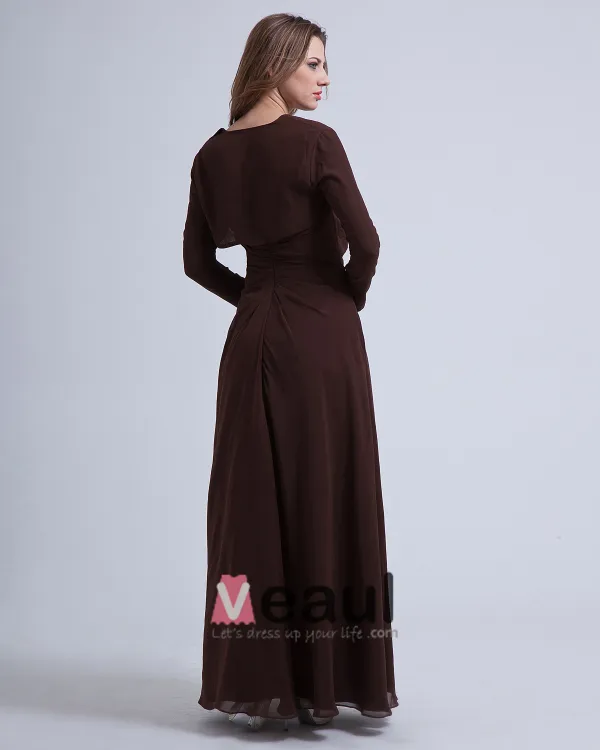 Mousseline De Soie Plissee Volants Col En V Longueur Cheville Meres De Clients Robe De Mariée