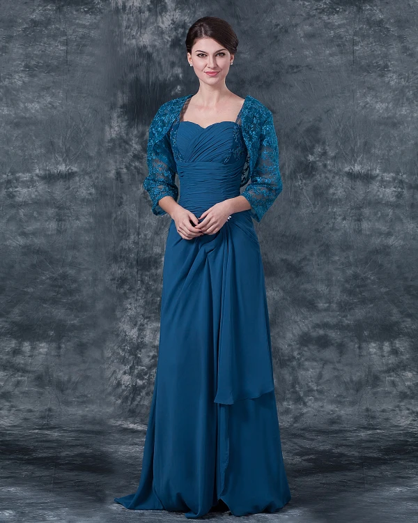 Chiffon Sweetheart Krusning Gulv Lengde Modre Av Bruden Gjester Kjoler