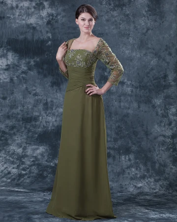 Fabuleux Carre Longueur Cheville Mousseline De Soie Perlant La Mere De La Robe De Mariée