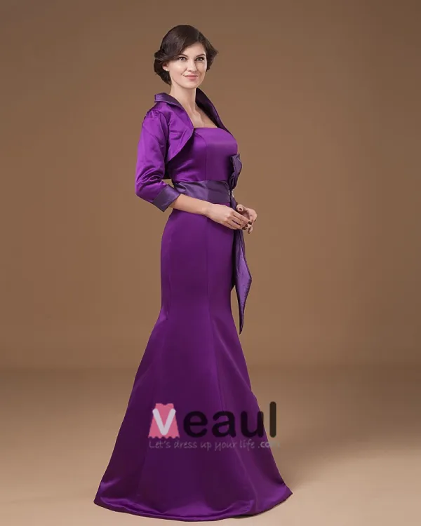 Satin Strapless Sash Floor Length Mothers of Bride Guests Dresses