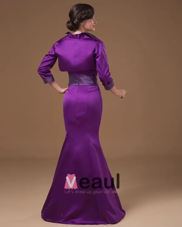 Satin Strapless Sash Floor Length Mothers of Bride Guests Dresses