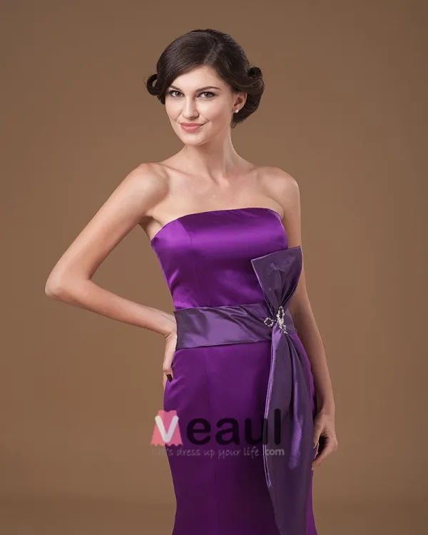 Satin Strapless Sash Floor Length Mothers of Bride Guests Dresses