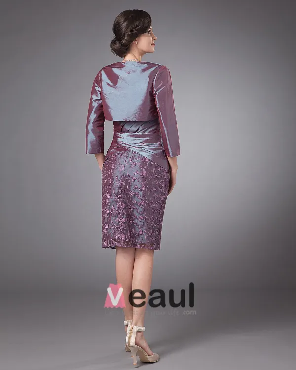 Stylish Square Knee Length Taffeta Lace Beading Mothers of Bride Guests Dresses