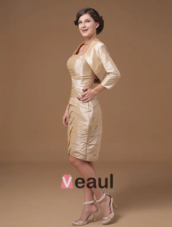 Wonderful Square Knee Length Satin Beading Mothers of Bride Special Guests Dress