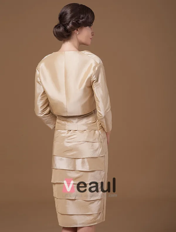 Wonderful Square Knee Length Satin Beading Mothers of Bride Special Guests Dress