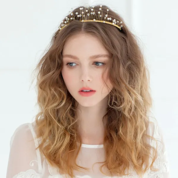 Handmade Golden Crown Tiara Wedding Hair Accessories Wedding Dress Frontlet