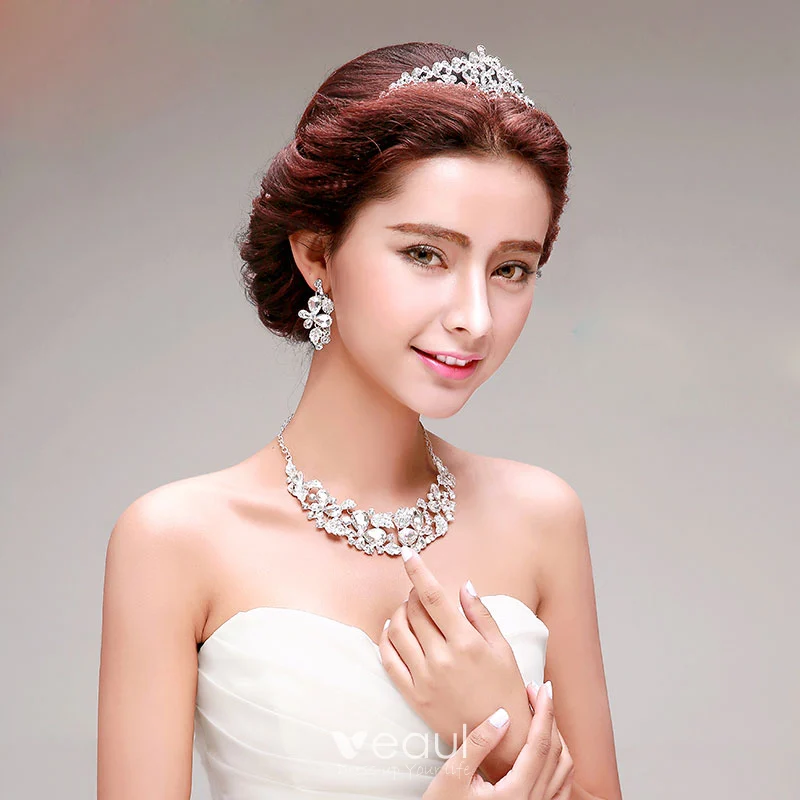 Ladies Glitter Rhinestones Necklace Earrings Banquet Wedding - Temu