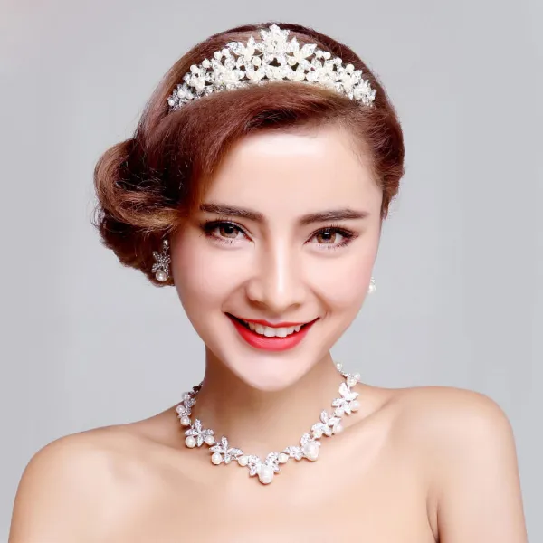 Fashion Pearl Bridal Necklace / Earrings / Tiara Three-piece
