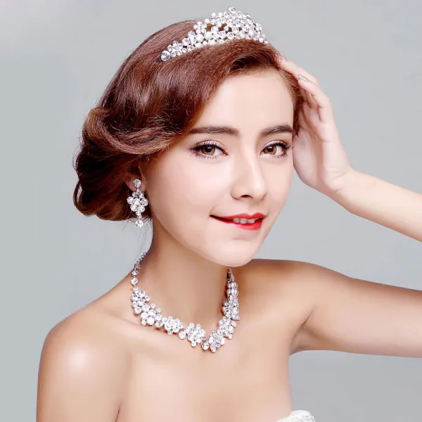 Bridal Jewellery Wedding Tiara Diamond Earrings Shiny Necklace Three-piece Wedding Dress Accessories