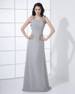Gulv Lengde Sabrina Halsen Blomster Plissert Chiffon Kvinne Brudepikekjoler