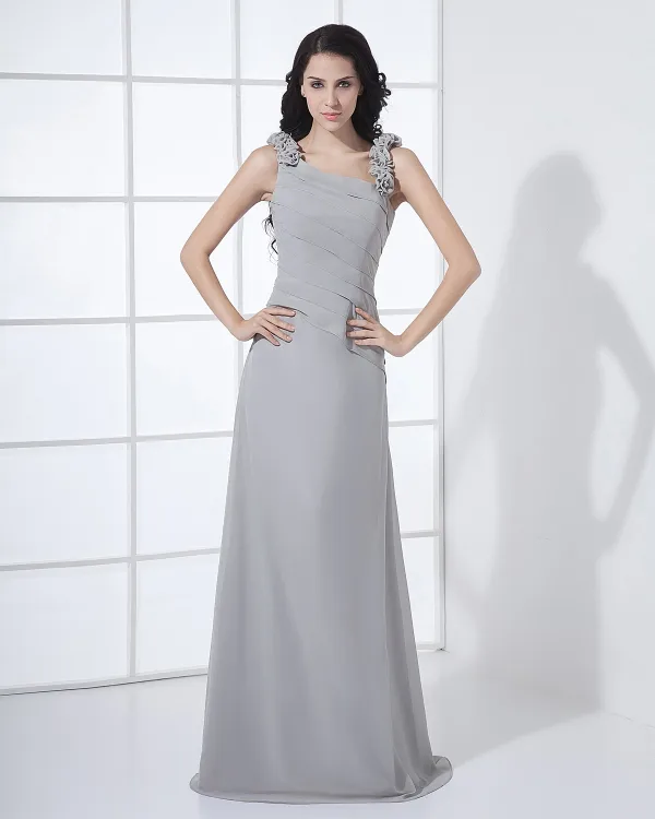 Gulv Lengde Sabrina Halsen Blomster Plissert Chiffon Kvinne Brudepikekjoler