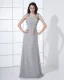 Floor Length Sabrina Neckline Flowers Pleated Chiffon Woman Bridesmaid Dress
