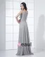Floor Length Sabrina Neckline Flowers Pleated Chiffon Woman Bridesmaid Dress