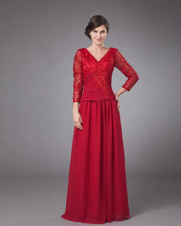 Holdbare V Hals Gulv Lengde Chiffon Modre Av Bruden Spesielle Gjester Kle