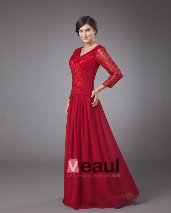 Durable V-Neck Floor Length Chiffon Mothers of Bride Special Guests Dress