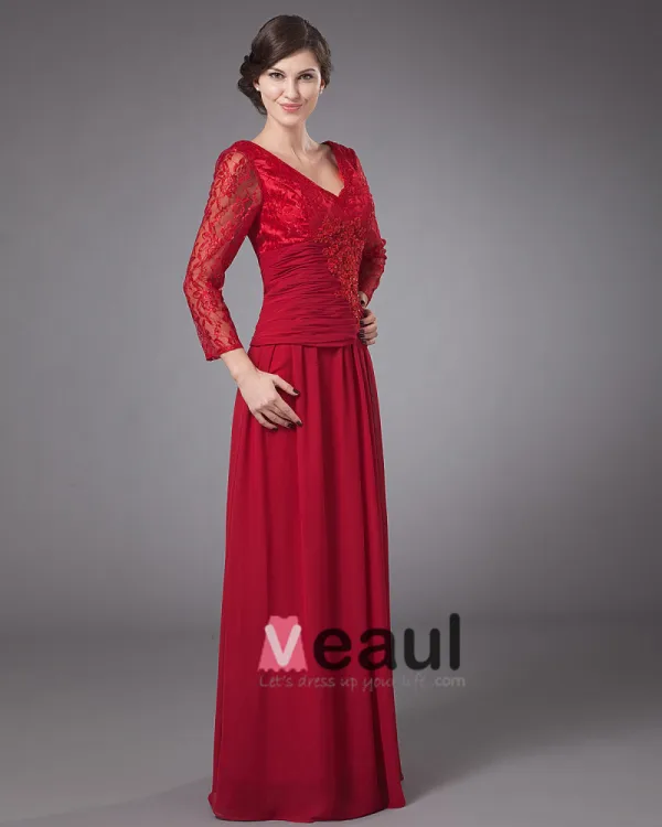 Durable V-Neck Floor Length Chiffon Mothers of Bride Special Guests Dress