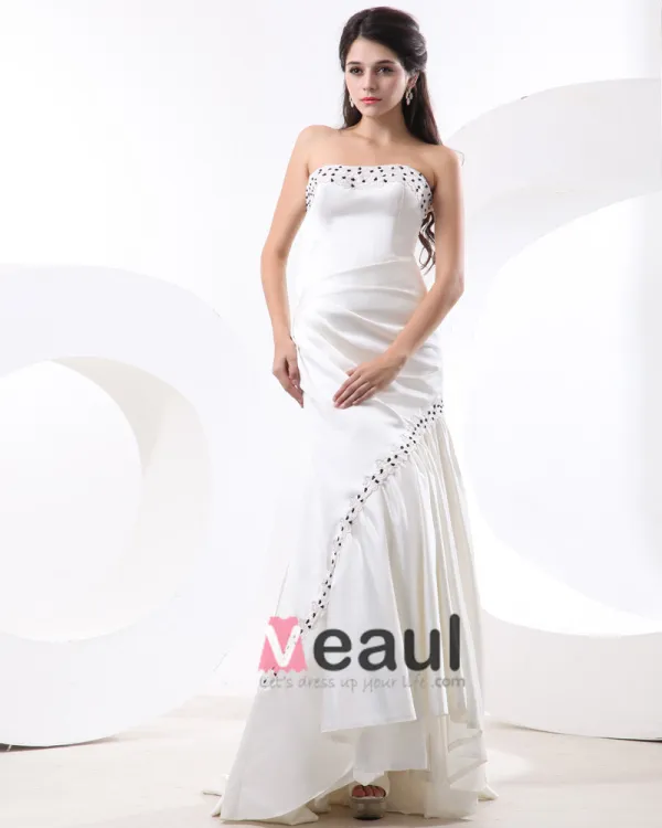 Charmeuse Strapless Ruffle Beading Floor Length Women Evening Dress