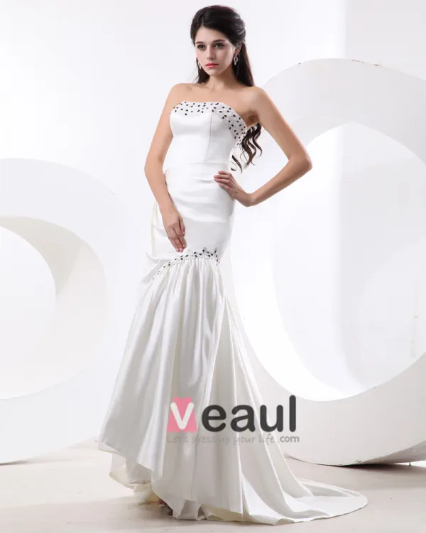 Charmeuse Strapless Ruffle Beading Floor Length Women Evening Dress