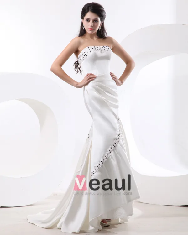 Charmeuse Strapless Ruffle Beading Floor Length Women Evening Dress