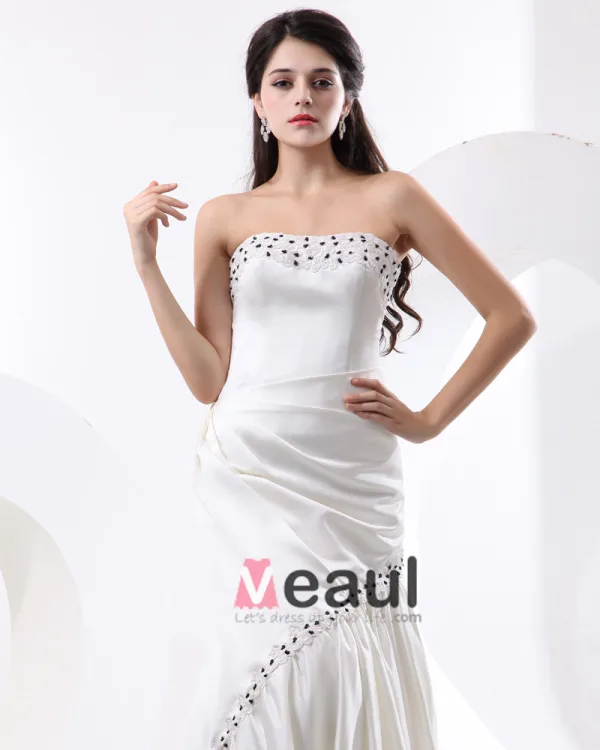 Charmeuse Strapless Ruffle Beading Floor Length Women Evening Dress